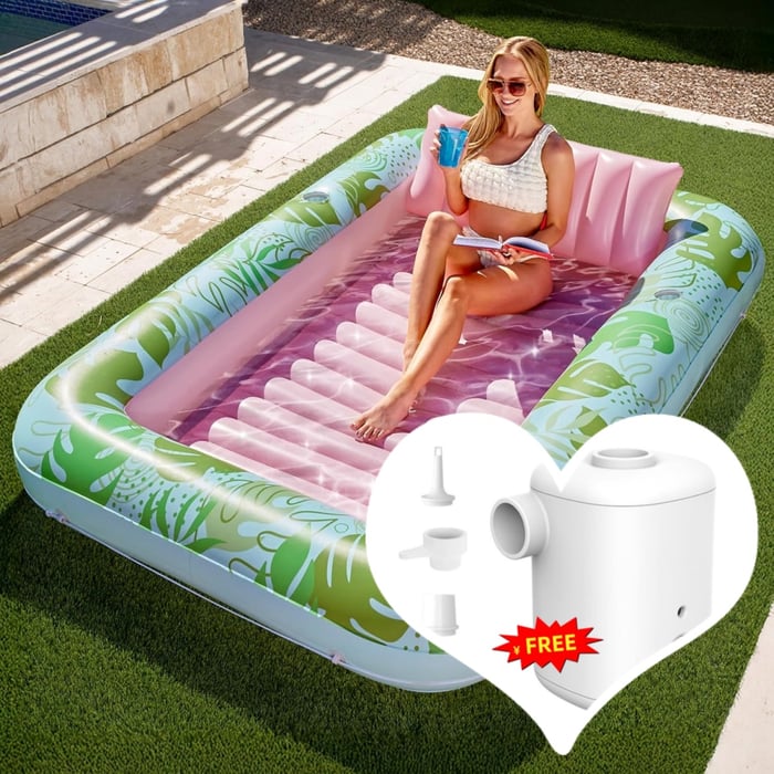LAST DAY PROMOTION - BUY 1 GET AIR PUMP FREE -Inflatable Tanning Pool Lounge Float With Cup Holder