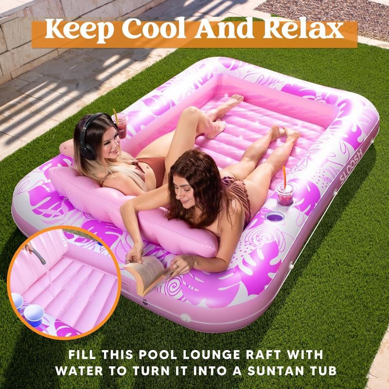 LAST DAY PROMOTION - BUY 1 GET AIR PUMP FREE -Inflatable Tanning Pool Lounge Float With Cup Holder