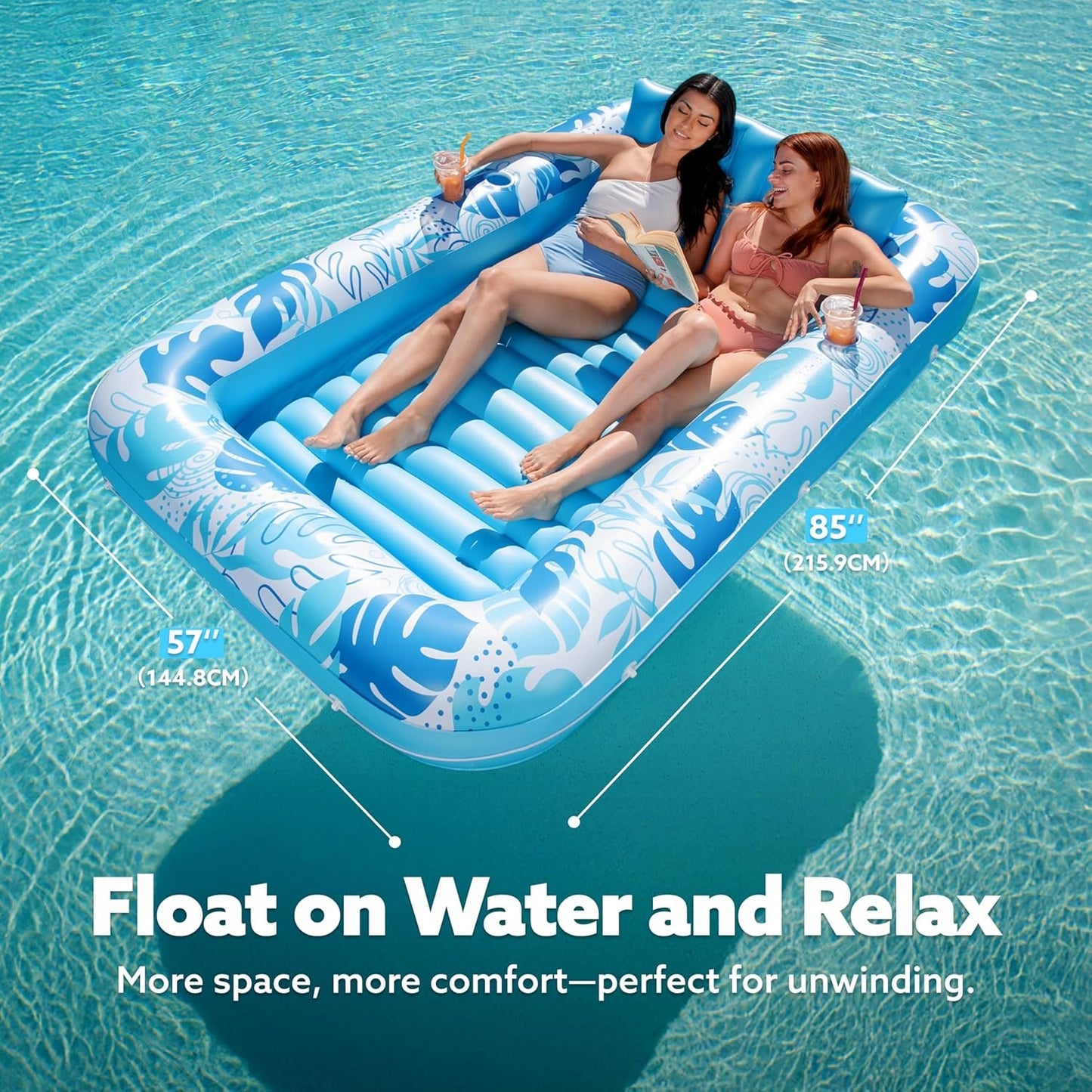 LAST DAY PROMOTION - BUY 1 GET AIR PUMP FREE -Inflatable Tanning Pool Lounge Float With Cup Holder