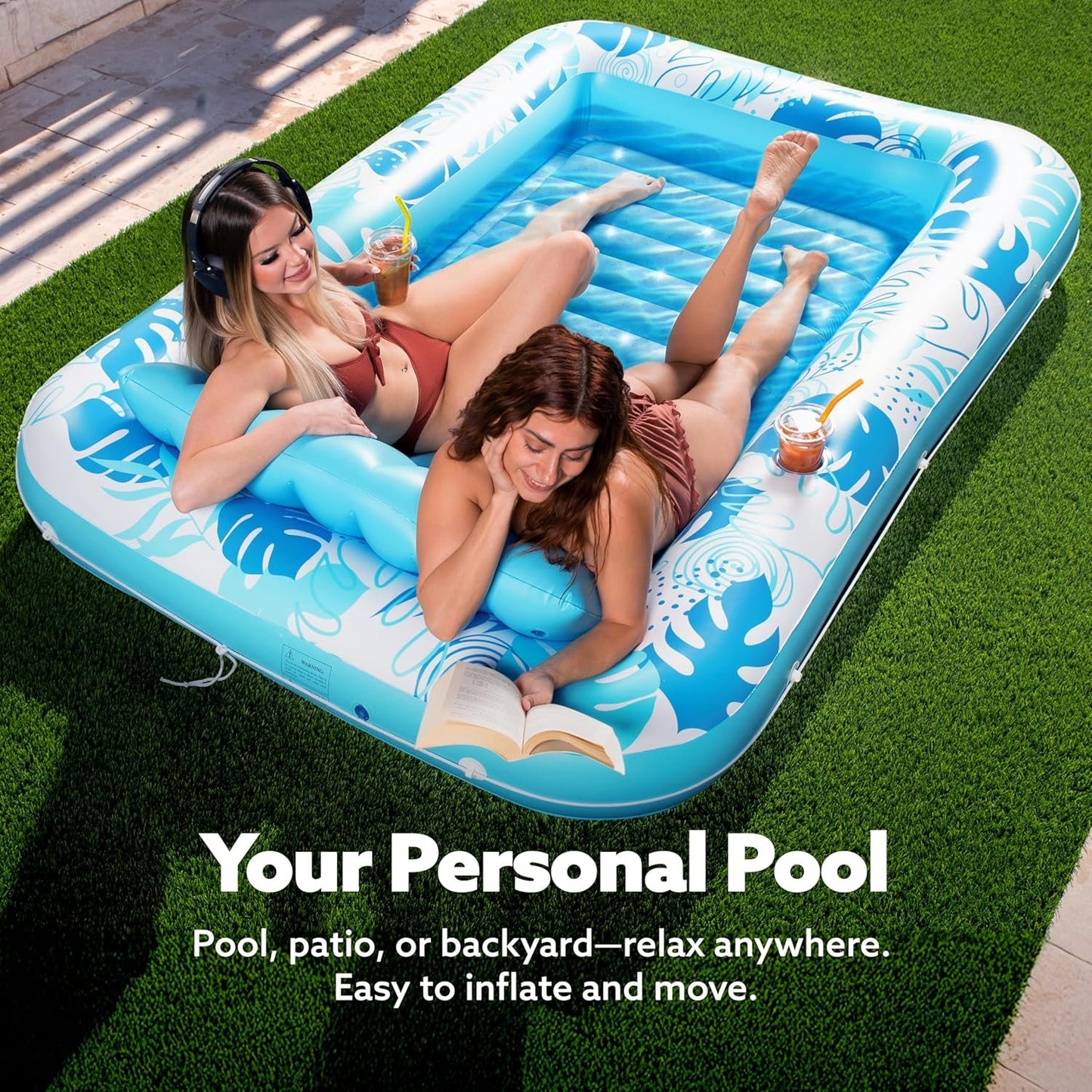 LAST DAY PROMOTION - BUY 1 GET AIR PUMP FREE -Inflatable Tanning Pool Lounge Float With Cup Holder