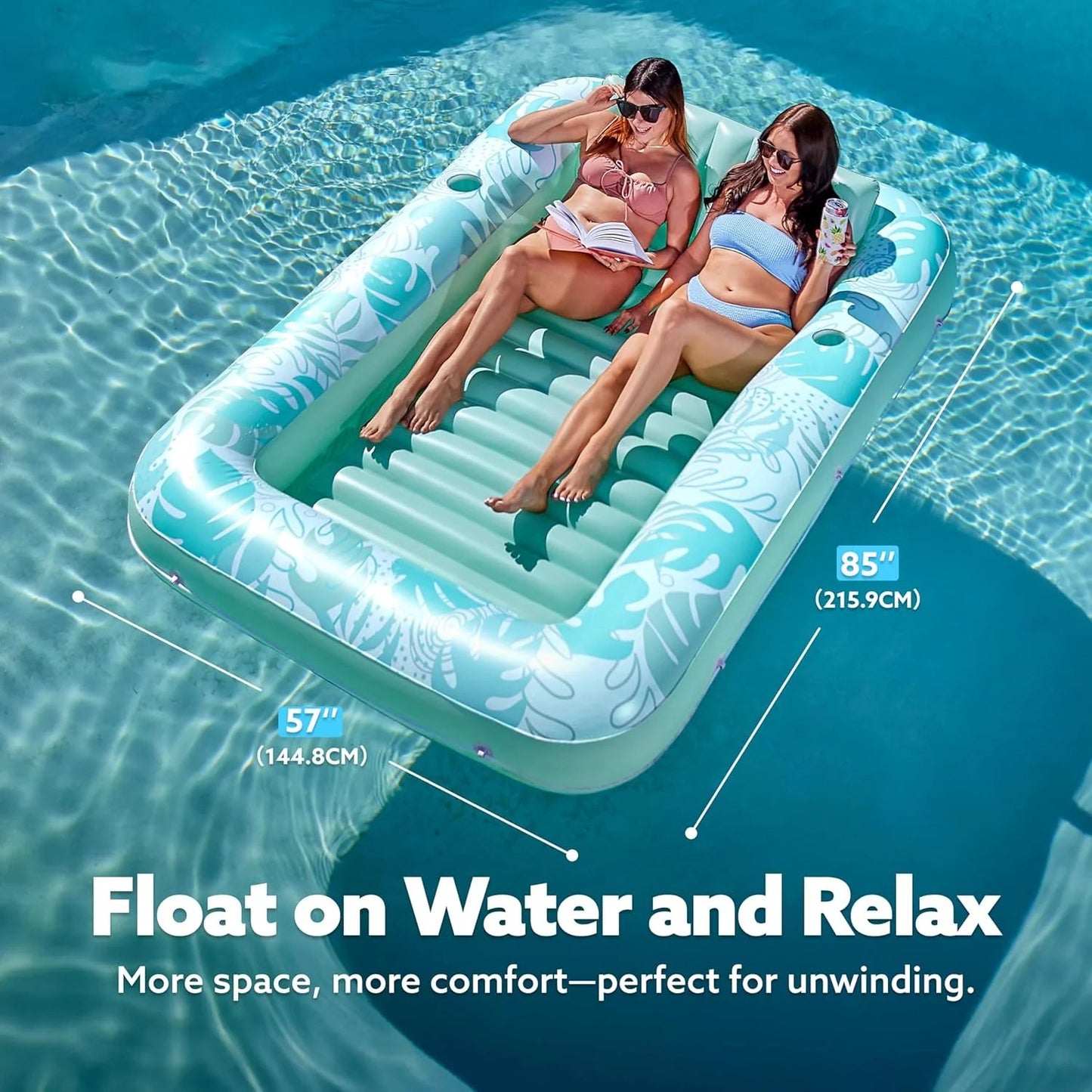 LAST DAY PROMOTION - BUY 1 GET AIR PUMP FREE -Inflatable Tanning Pool Lounge Float With Cup Holder