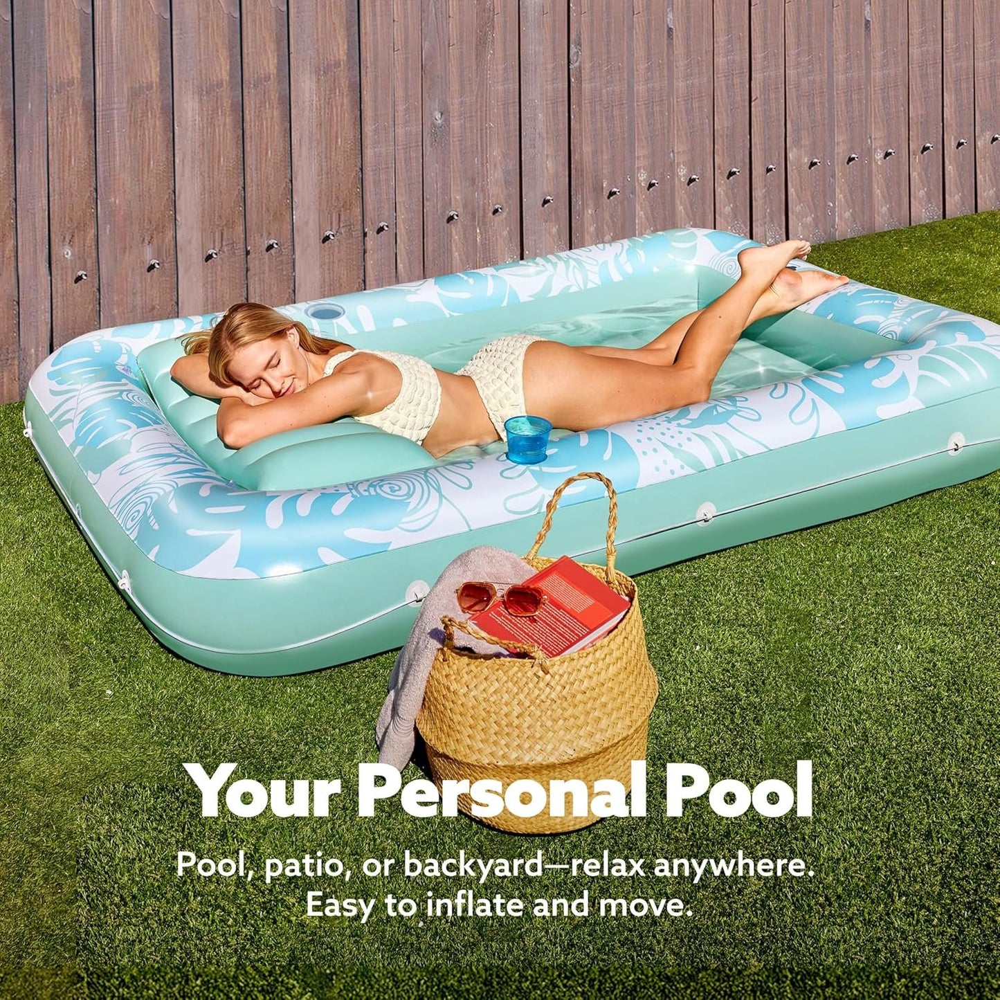 LAST DAY PROMOTION - BUY 1 GET AIR PUMP FREE -Inflatable Tanning Pool Lounge Float With Cup Holder