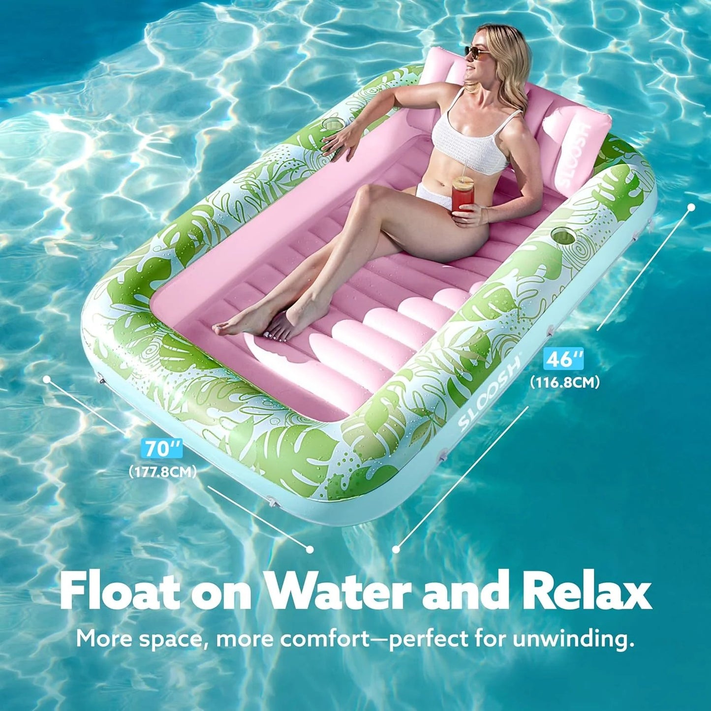 LAST DAY PROMOTION - BUY 1 GET AIR PUMP FREE -Inflatable Tanning Pool Lounge Float With Cup Holder