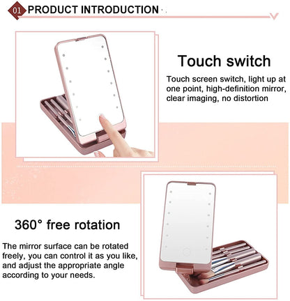 Travel Makeup Brush Set with LED light