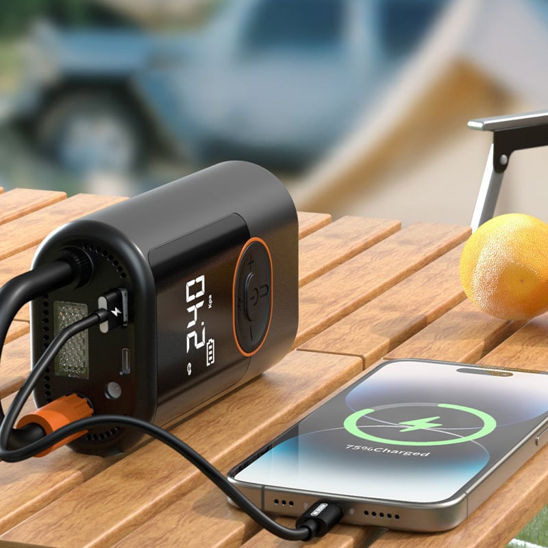 Portable Tire Inflator - Smart ON/OFF Hose Design