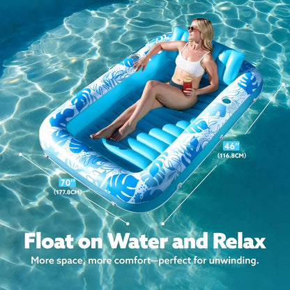 LAST DAY PROMOTION - BUY 1 GET AIR PUMP FREE -Inflatable Tanning Pool Lounge Float With Cup Holder