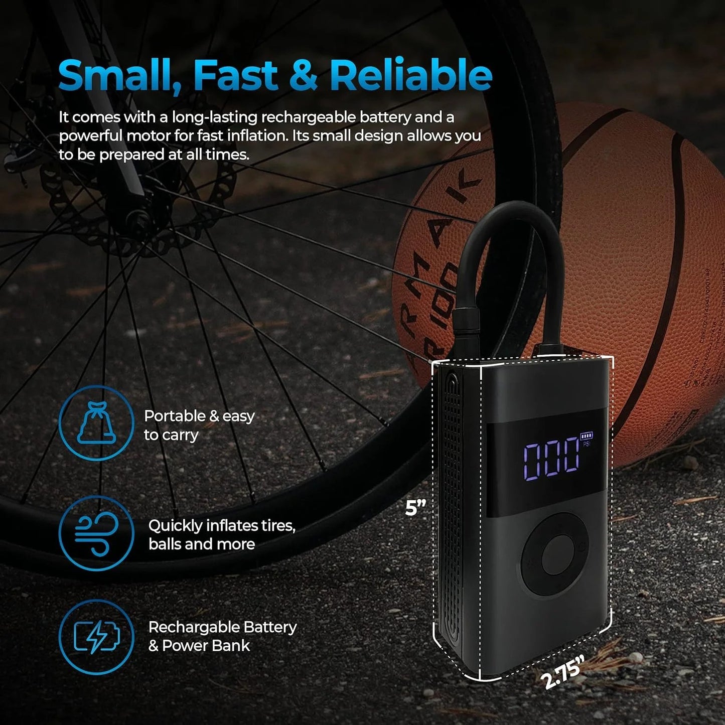 Portable Tire Inflator - Smart ON/OFF Hose Design