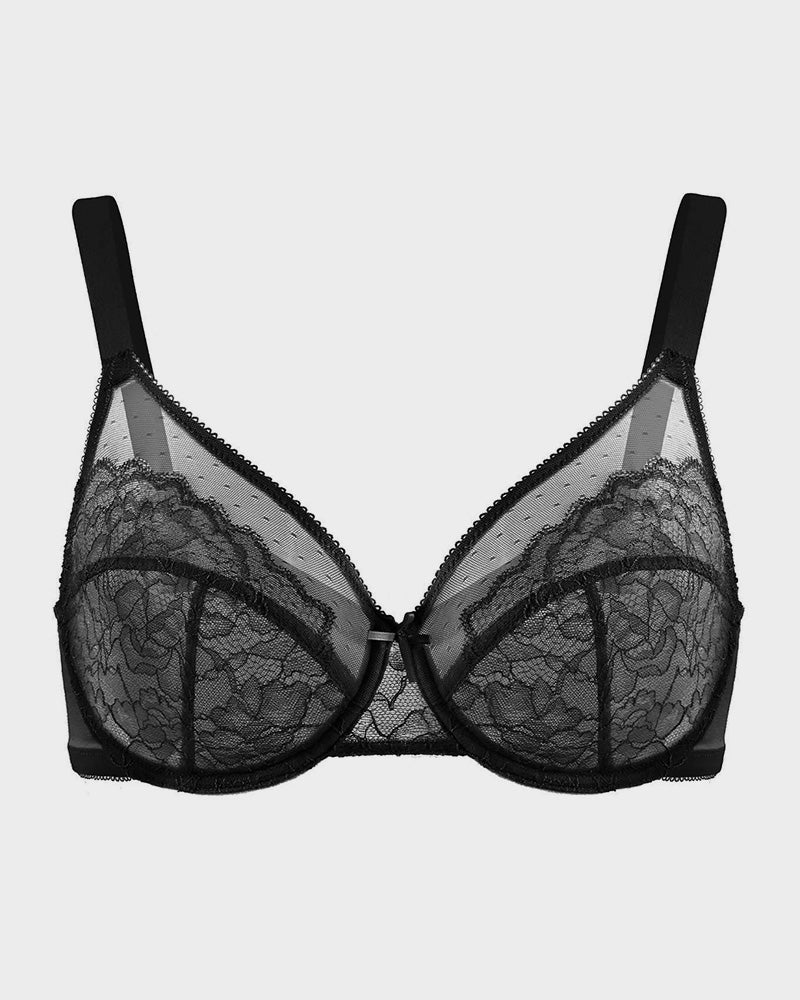 Floral Lace Plus Size Underwire Unlined Comfort Unpadded Full Coverage Bra