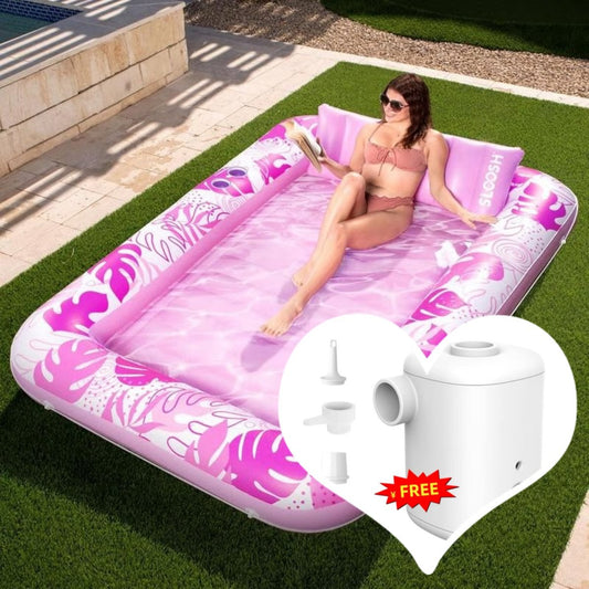 LAST DAY PROMOTION - BUY 1 GET AIR PUMP FREE -Inflatable Tanning Pool Lounge Float With Cup Holder