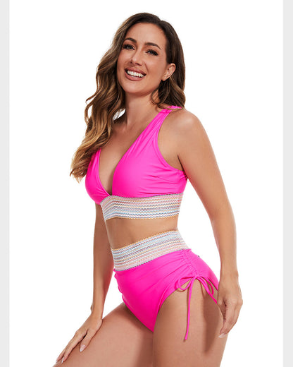 2025 High Waisted Tummy Control Color Block Bikini Sets