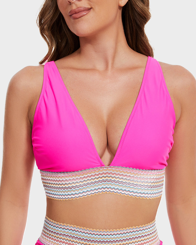 2025 High Waisted Tummy Control Color Block Bikini Sets