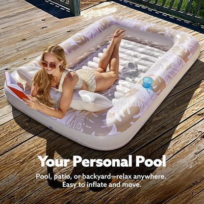 LAST DAY PROMOTION - BUY 1 GET AIR PUMP FREE -Inflatable Tanning Pool Lounge Float With Cup Holder