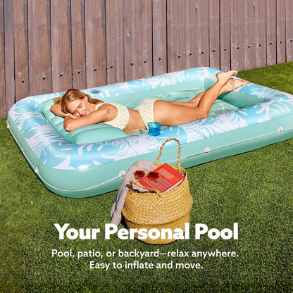 LAST DAY PROMOTION - BUY 1 GET AIR PUMP FREE -Inflatable Tanning Pool Lounge Float With Cup Holder