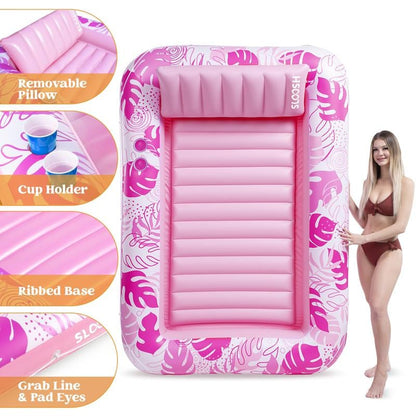 LAST DAY PROMOTION - BUY 1 GET AIR PUMP FREE -Inflatable Tanning Pool Lounge Float With Cup Holder
