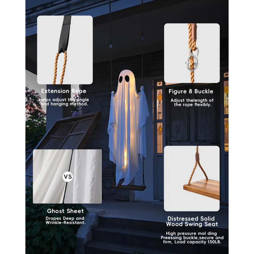 🎃Hanging Swing Ghost Halloween Decor with String Lights👻